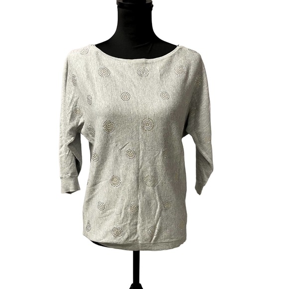White House Black Market Tops - WHBM (White House Black Market) Gray w/Gold & Silver Circles/Dots